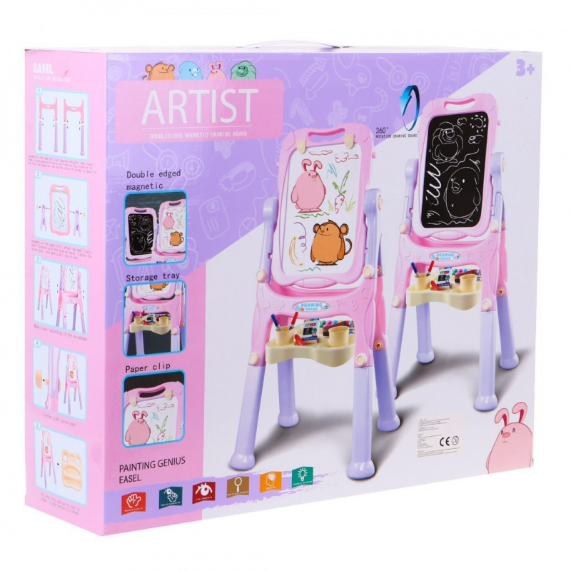 Large Double-Sided Board for Kids 3+ Pink + Magnetic Board + Accessories