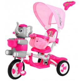 children's tricycle Elephant Pink + sounds + canopy + barrier + footrest + handle + runners + storage space