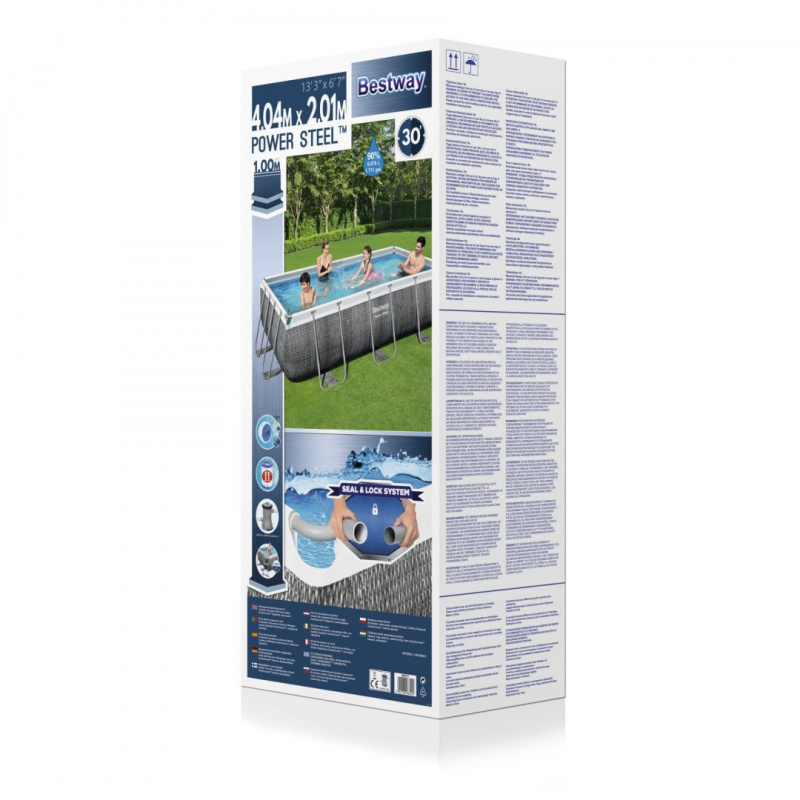 Power Steel 404x201x100 Rattan Imitation 13x6FT BESTWAY 6in1 Rack Pool + Pump + Ladder