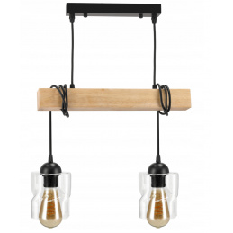 Hanging Ceiling Light LED Wooden Beam 2xE27 Square Chandelier Rollable