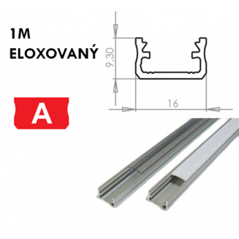 Aluminum Profile for LED Strips A Surface 1m ANODIZED