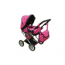 Doris Stroller for dolls 9346 Pink with black polka dots