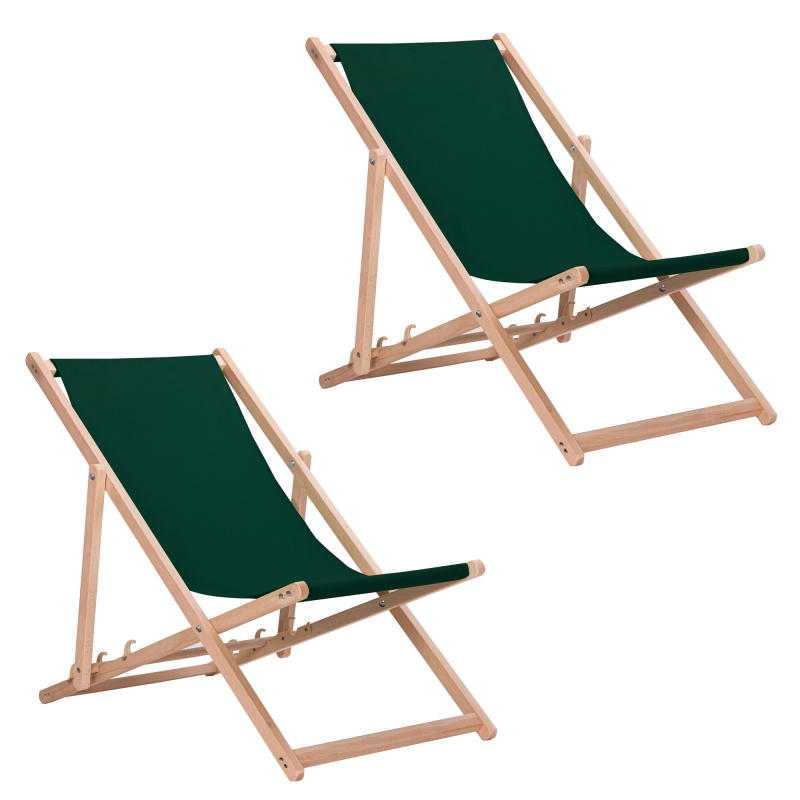 Aga 2x Wooden Folding Deck Chair Green