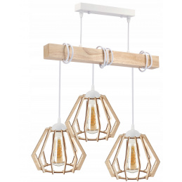 LED pendant ceiling light, wooden beam, 3xE27, loft, brilliant wood - white
