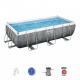 Power Steel 404x201x100 Rattan Imitation 13x6FT BESTWAY 6in1 Rack Pool + Pump + Ladder
