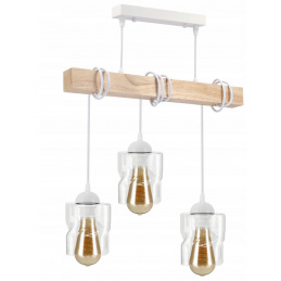 LED pendant ceiling light, wooden beam, 3xE27 square - white