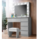 Aga Dressing table with mirror, lighting and el.drawer + stool Glossy white