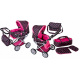 Doris Stroller for dolls 9346 Black with pink polka dots