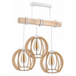 LED pendant ceiling light, wooden, white, 3xE27, rare globe