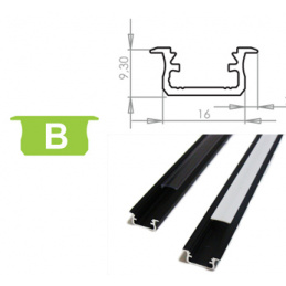 Aluminum profile for LED strips B recessed Anodized black 1m