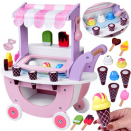 Pastel sweet ICE CREAM SHOP on wheels made of wood + 8 different ice creams ZA5946 universal