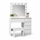 Aga Dressing table with mirror and lighting + stool Matte white