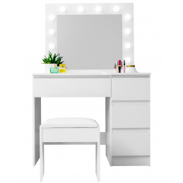 Aga Dressing table with mirror and lighting + stool Glossy white
