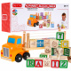 Wooden truck with trailer and blocks for children 2+ Educational toy + blocks with letters and numbers