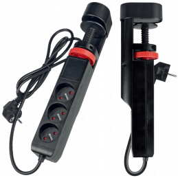 Extension cord with 3 sockets 1.5m black with clamp + USB port