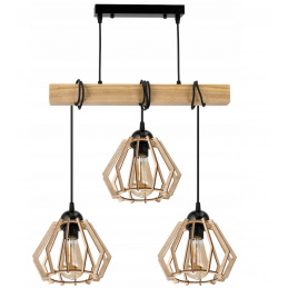 Hanging Ceiling Light LED Wooden Beam 3xE27 Loft Chandelier Brilliant Wood