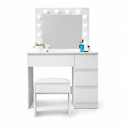 Aga Dressing table with mirror and lighting + stool Matte white