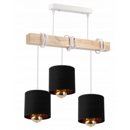 LED pendant ceiling light wooden, white, 3xE27, gold lampshade