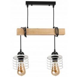 Hanging Ceiling Light LED Wooden Beam 2xE27 Chandelier Spring White