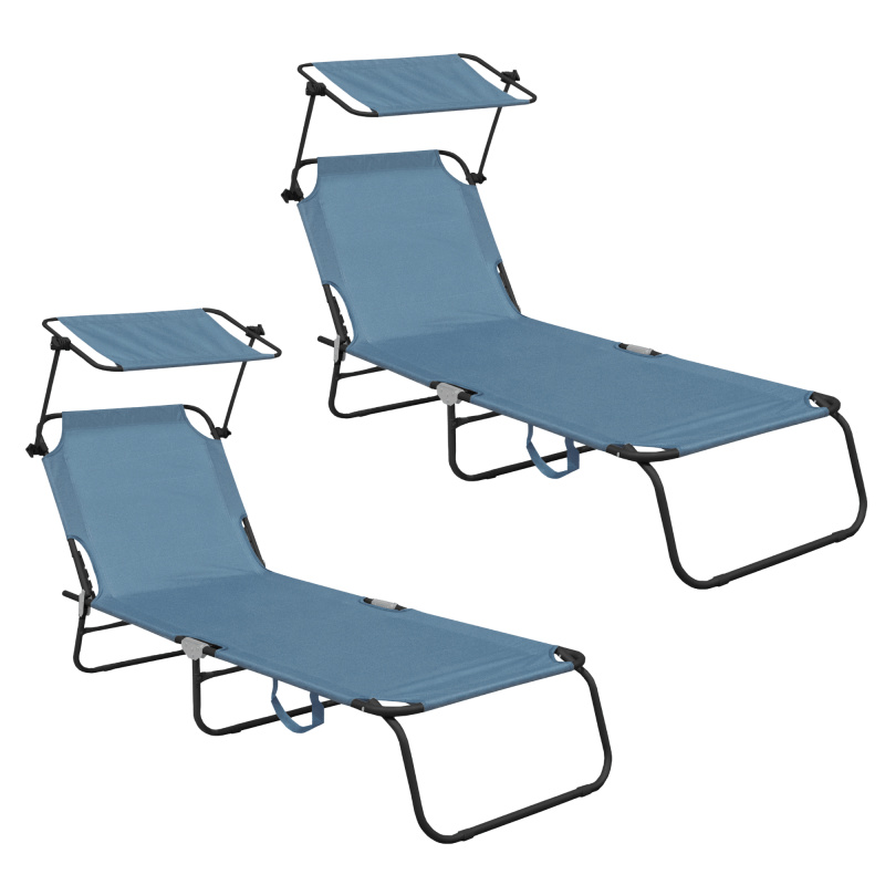 Aga 2x Garden Reclining Lounger with Canopy Light Blue