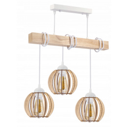 LED wooden pendant ceiling light, white, 3xE27, wooden sphere