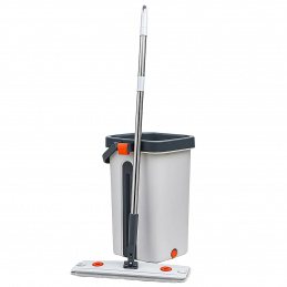 Q8E2 FLAT MOP WITH WRINGER AND DUAL-CHAMBER BUCKET