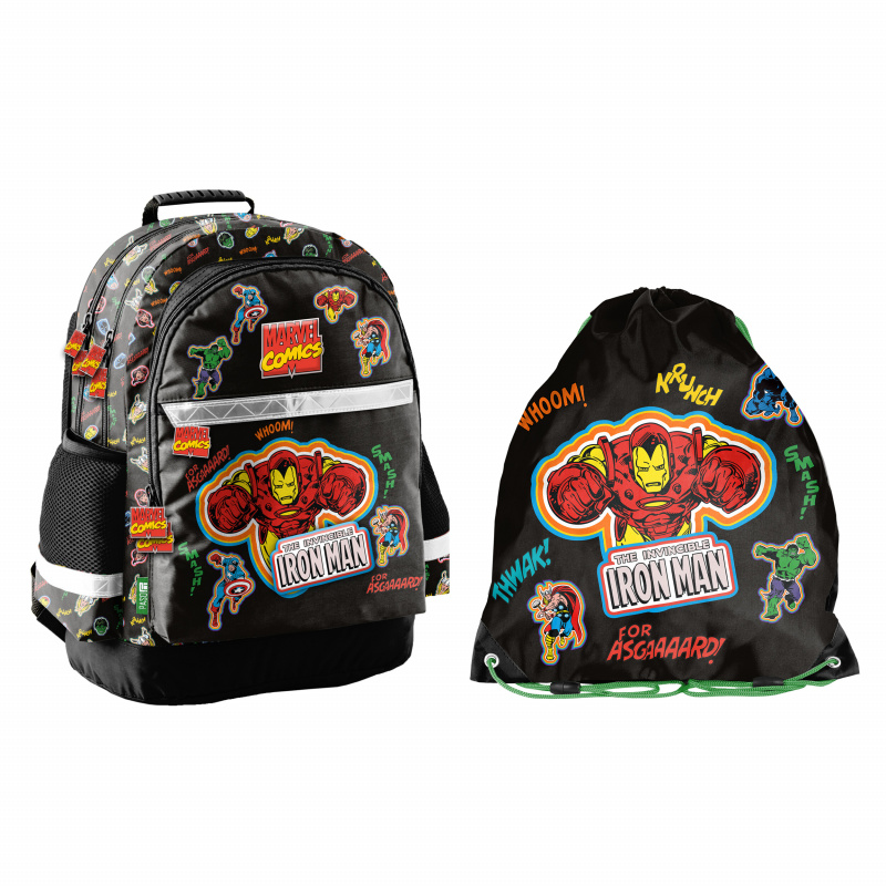 Paso School set three-chamber backpack + drawstring bag Iron Man