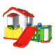 Children's Garden Playhouse 3 in 1 Red + Slide + Garden with Fence