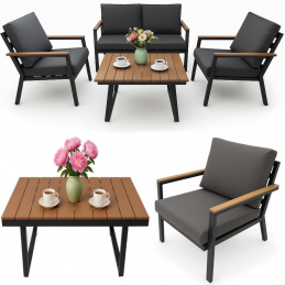 Garden furniture set - 2x chair, sofa, table grey
