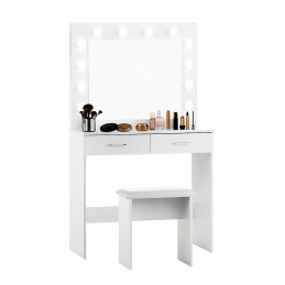 Aga Dressing table with mirror and lighting + stool Matte white