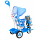 Children's tricycle Elephant Blue + sounds + canopy + barrier + footrest + handle + runners + storage space