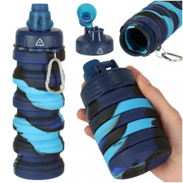 Silicone Collapsible Water Bottle with Handle BPA FREE 500ml Blue
