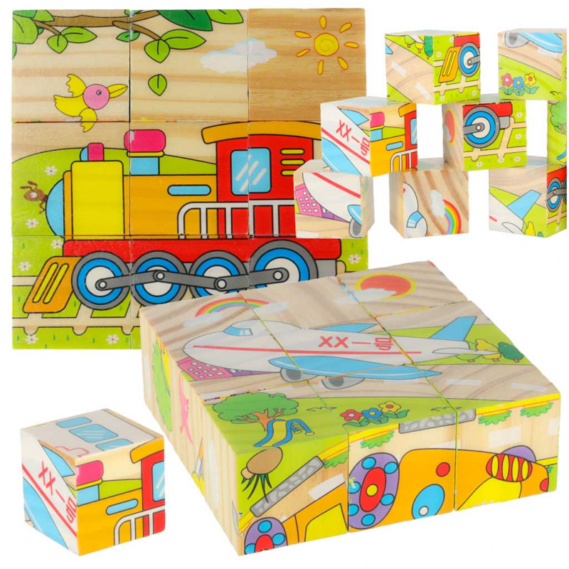 Aga Educational wooden blocks Vehicles 9 pcs