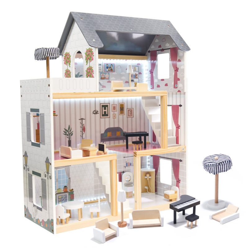 Aga MDF Dollhouse with furniture 78cm LED Black