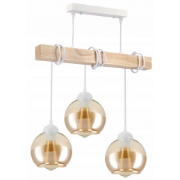 LED pendant ceiling light, wooden beam, 3xE27, Amber chandelier - white
