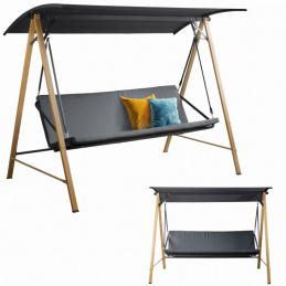 Swing bench for 3 people with canopy and cushions swinging