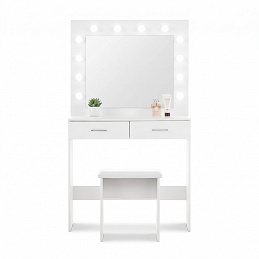 Aga Dressing table with mirror and lighting + stool Matte white