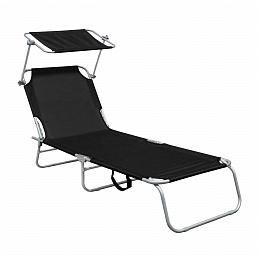 Aga Garden Reclining Lounger with Canopy Black 6DAZ549 - SECOND QUALITY