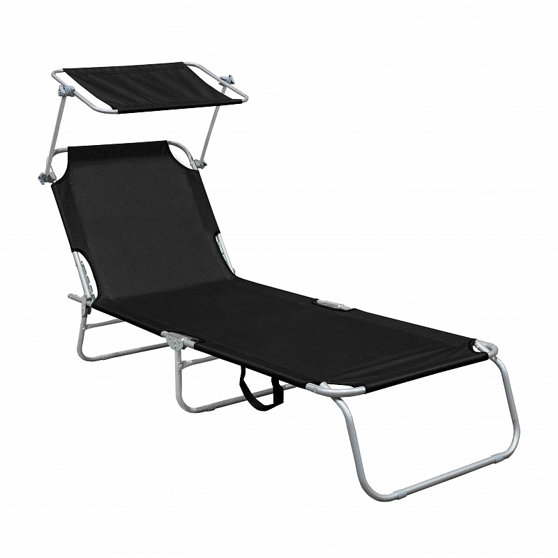 Aga Garden Reclining Lounger with Canopy Black 6DAZ549 - SECOND QUALITY