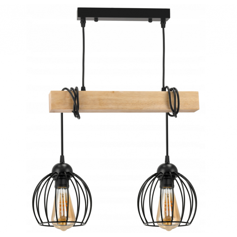 Hanging ceiling light LED wooden beam 2xE27 Chandelier Wire ball