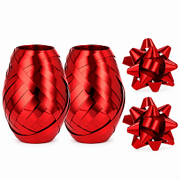 Aga 2x Ribbon 0.5 cm x 20 m + 6x Decorative Star Red