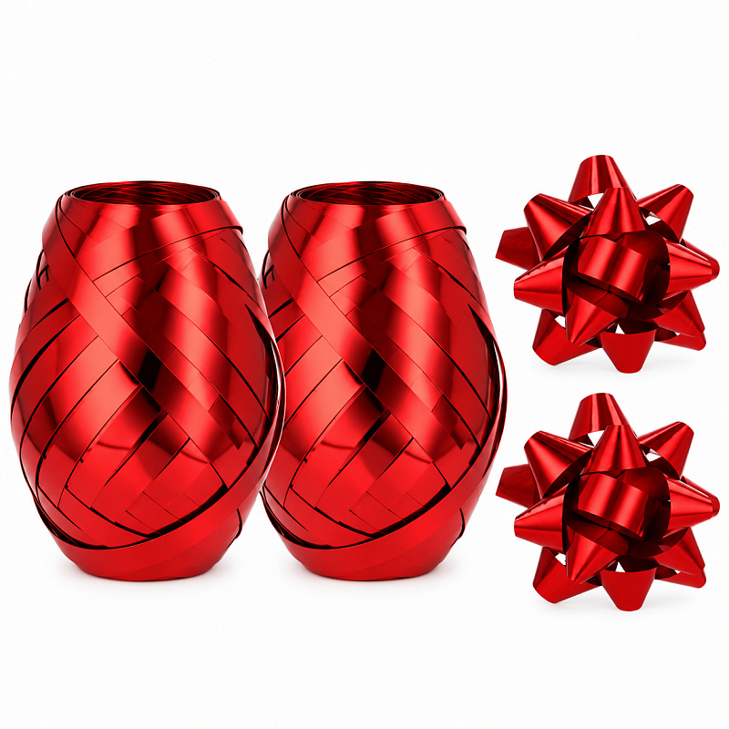 Aga 2x Ribbon 0.5 cm x 20 m + 6x Decorative Star Red