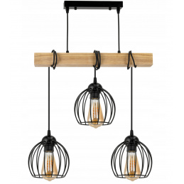 Hanging ceiling light LED wooden beam 3xE27 loft wire ball