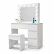 Aga Dressing table with mirror and lighting + stool Matte white