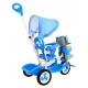 Children's tricycle Elephant Blue + sounds + canopy + barrier + footrest + handle + runners + storage space