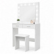 Aga Dressing table with mirror and lighting + stool Matte white