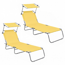 Aga 2x Garden Reclining Lounger with Canopy Yellow