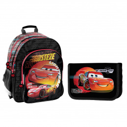 Paso School Set Three-Compartment Backpack + Pencil Case Cars