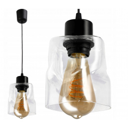 Hanging ceiling light, LED E27 chandelier, glass, retractable, transparent