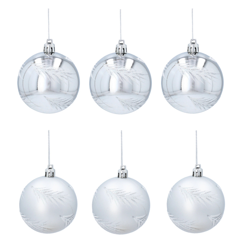Aga Christmas Ornaments 7cm 6pcs Silver - Fir